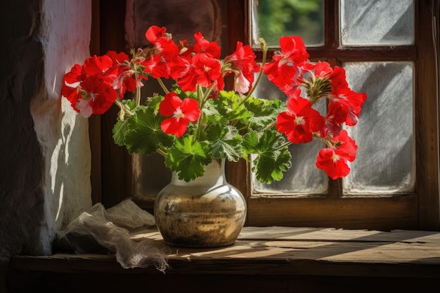 Diferentes lindas flores em vasos no peitoril da janela dentro de casa