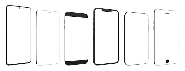 Diferentes modelos de smartphones modernos com tela transparente