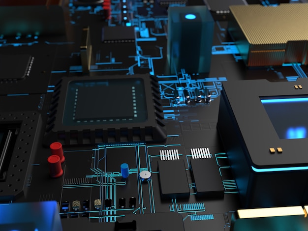 Diferentes partes de chips e transistores de computador