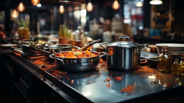 Diferentes platos en la mesa en la cocina generativa ai