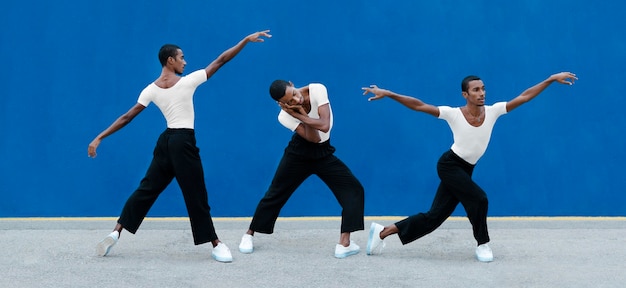 Foto diferentes poses de una persona bailando.