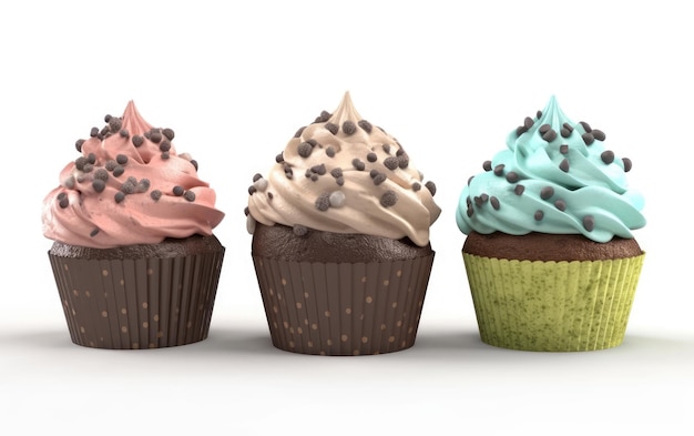 Diferentes sabores de cupcakes isolados em um fundo branco