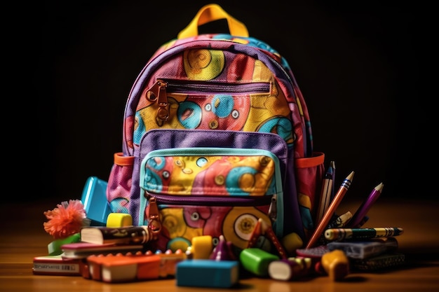 Foto las diferentes texturas y colores de las mochilas que lleva un grupo de niños multiculturales ia generativa