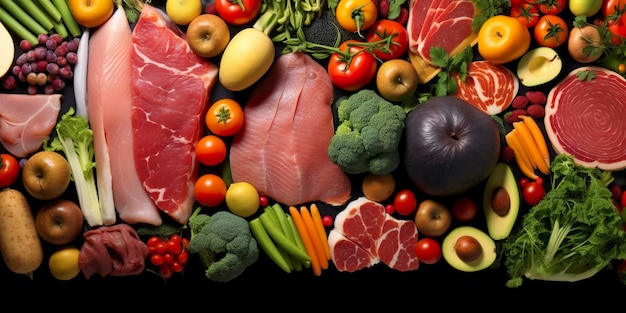 Diferentes tipos de carnes verduras y frutas ponen en los supermercados IA generativa
