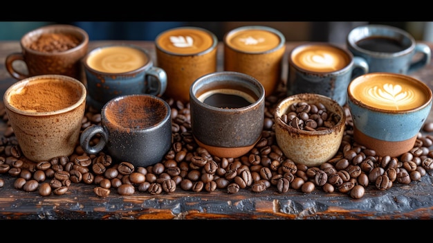 Foto diferentes tipos de bebidas de café