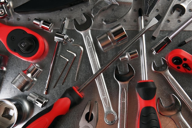 Diferentes tipos de close up de ferramentas