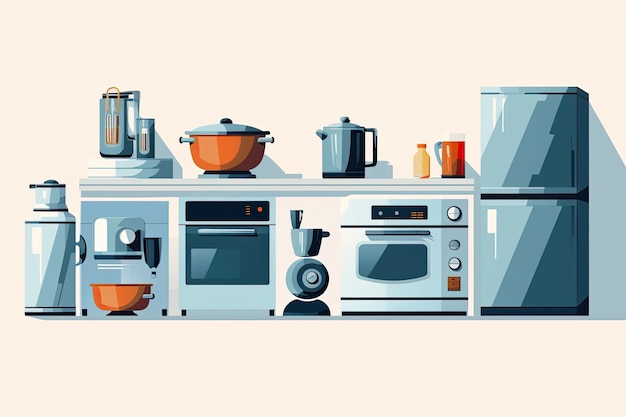 Foto diferentes tipos de eletrodomésticos para a cozinha exibidos em um fundo liso