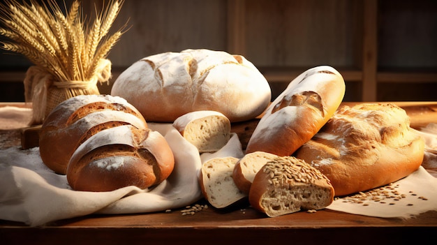 Diferentes tipos de pão feitos de farinha de trigo