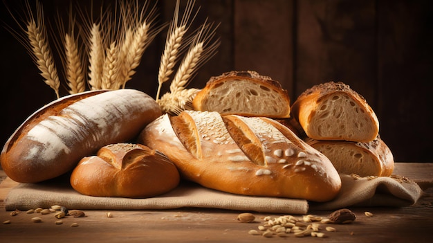 Diferentes tipos de pan hechos de harina de trigo