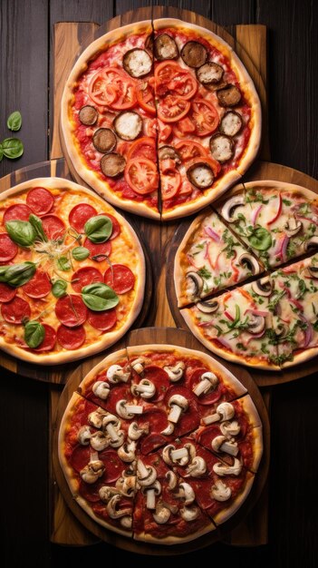 diferentes tipos de pizza, incluido el clásico margarita pepperoni y setas