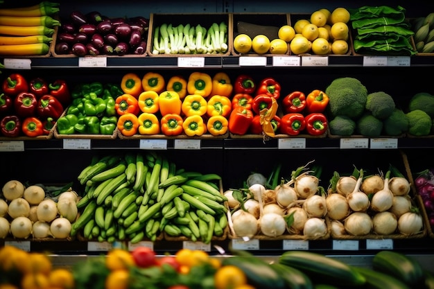 Diferentes vegetais colocados no supermercado IA gerativa