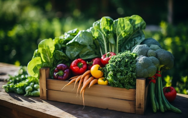 Diferentes vegetais em uma bandeja de madeira IA generativa