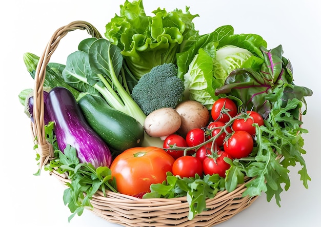 Diferentes vegetais frescos para comer saudáveis Vegetais frescos isolados em cestas o IA generativa