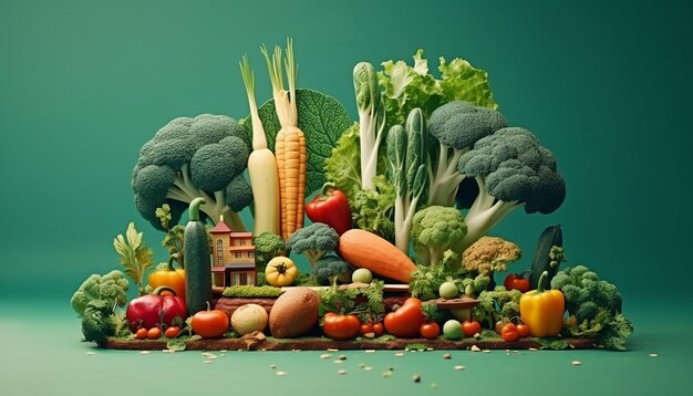 Diferentes verduras alrededor del mundo en un diorama de estilo minimalista.