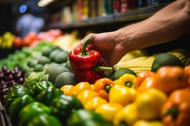 Diferentes verduras colocadas en el supermercado IA generativa