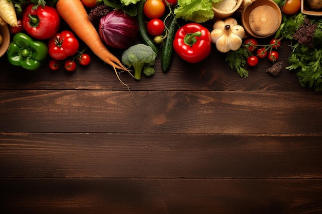 Diferentes verduras en mesa de madera