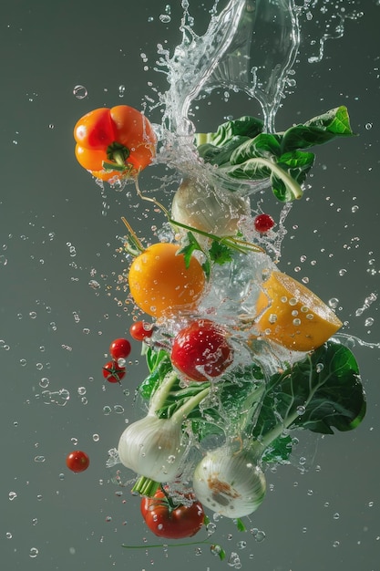 Foto diferentes verduras salpicado de fondo o concepto