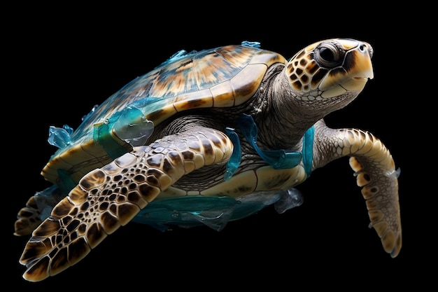 La difícil situación de las tortugas marinas luchando contra las consecuencias de los desechos plásticos en el mar IA generativa