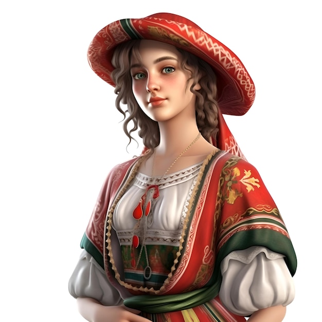 Digital 3D Render de una hermosa niña medieval aislado sobre fondo blanco.