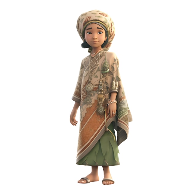 Digital 3D Render de un niño musulmán aislado sobre fondo blanco.