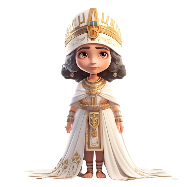 Digital 3D Render de una pequeña princesa con una corona aislado sobre fondo blanco.