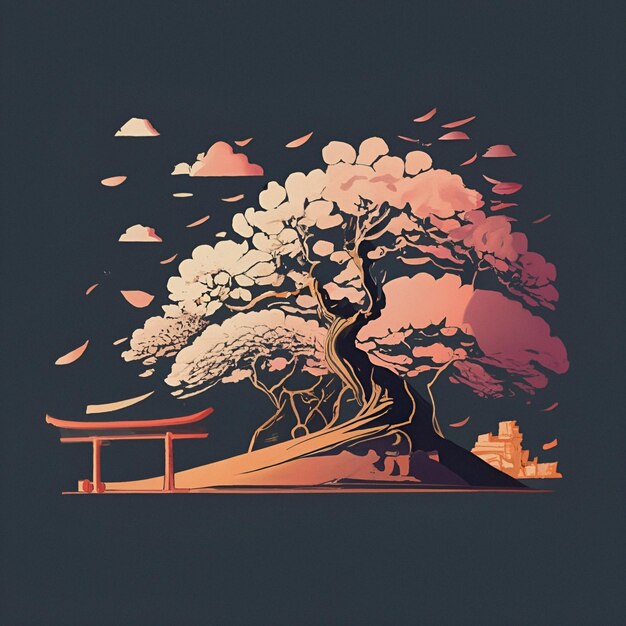 Foto digital art t-shirt design tapeten hintergrund bonsai sakura baum künstliche intelligenz kunst