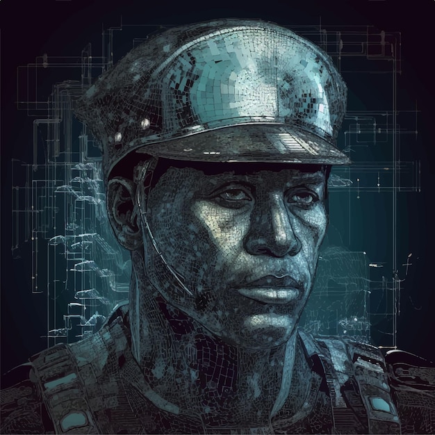 Digital eines Soldaten mit Militärhelm auf dunklem Hintergrund