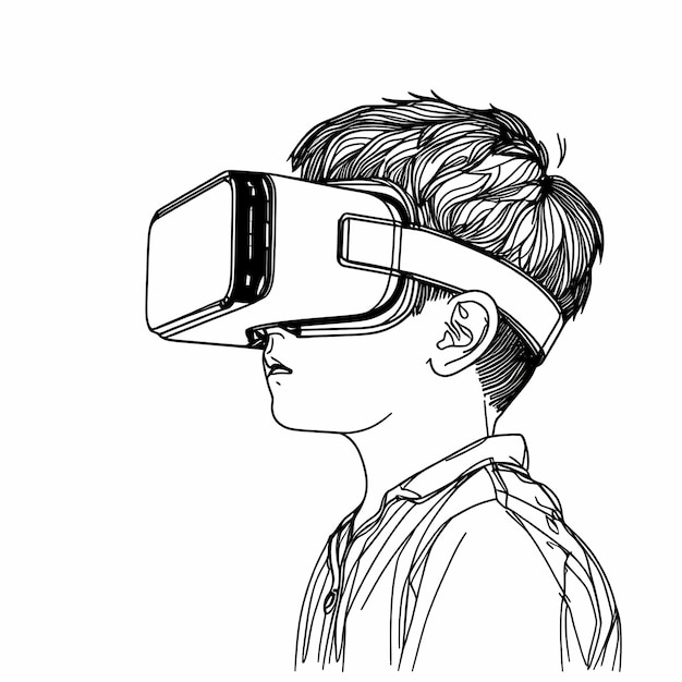 Digital Native Vr Head Set Gen A Kind und Technologie-Linienkunst