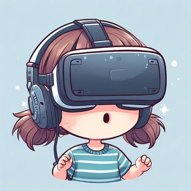 Digital Native Vr Head Set Gen Un niño y la tecnología chibi dibujos animados