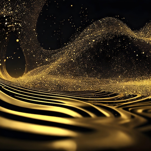 Digital_particle_wave_floor_gold_and_black_color_abstr gerado por ai