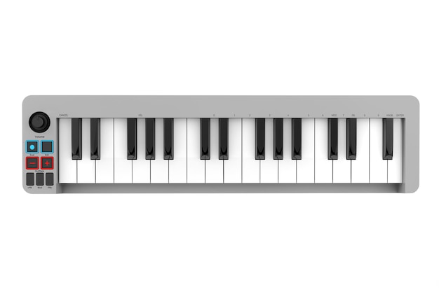 Digital-Piano-Synthesizer auf weißem Hintergrund. 3D-Rendering