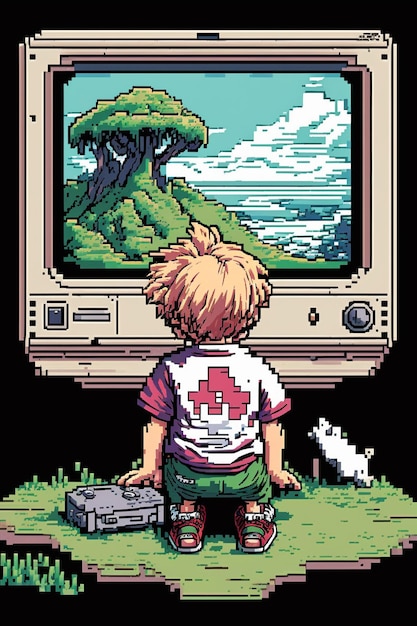 DIGITAL PIXEL ART Zeichnung von Retro-Technologie und Gameplay