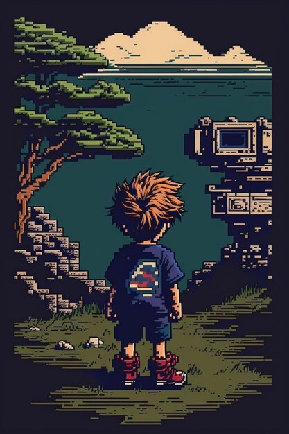 DIGITAL PIXEL ART Zeichnung von Retro-Technologie und Gameplay