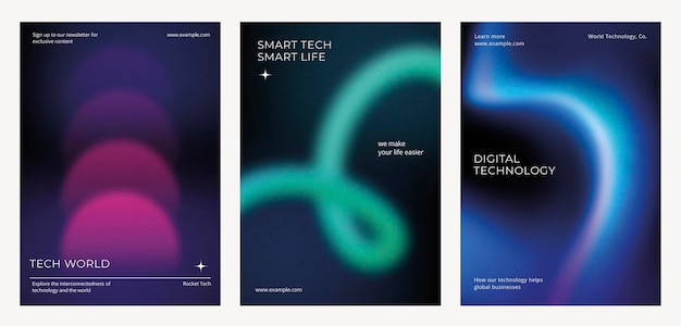 Digital Technology Business Dark Poster Template Vector Set Business Dark Gradient Poster Design Set Digital Technology Business Poster in dunkelblau Vector Set Moderne Design Poster-Template