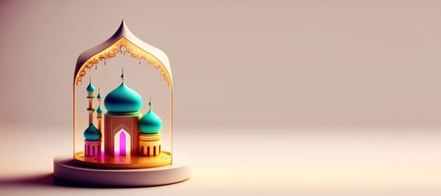 Digitale 3D-Illustration der Moschee für Eid Islamic Ramadan Banner mit Copy Space