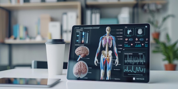 Digitale Anatomie-Plattform auf Tablet, die menschliche Systeme für die medizinische Ausbildung präsentiert