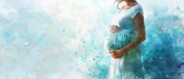 Digitale Aquarell-Illustration mit schwangerer Frau im Bauch