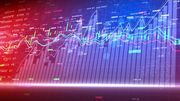 Foto digitale daten finanzielle investitionen und handelstrends finanzielles diagramm mit diagrammen aktienzahlen rezession globale marktkrise inflation deflation investitionen hintergrund 3d-rendering