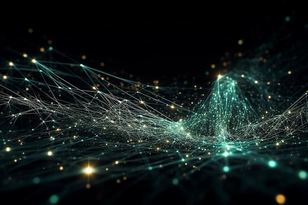 Digitale Datennetzwerk-Visualisierung des fließenden Partikelhintergrunds