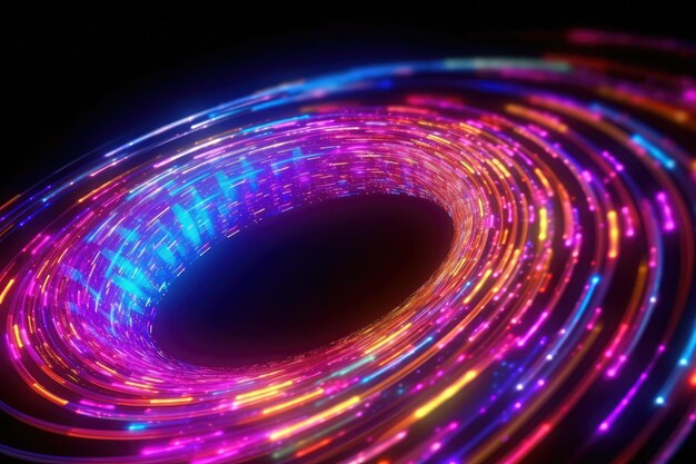 Digitale Datenübertragungsspiral 3D-Rendering abstrakter Neon-Hintergrund Generative KI