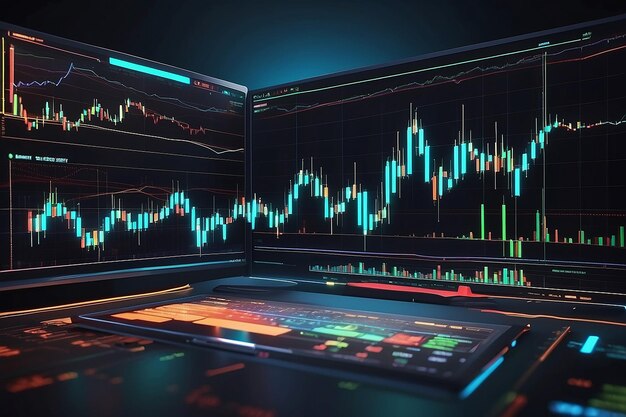 Foto digitale diagrammdiagramm der börse über das led-display-konzept