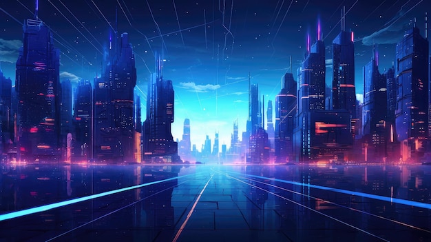 digitale futuristische Nachtstadt Illustration Gebäude zukünftige Straße städtische Technologie Hintergrund digitale futuristische Nachtstadt KI generiert