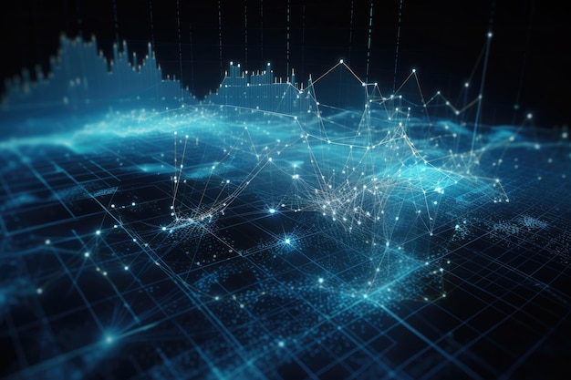 Digitale Grafiken leuchtende Linien und Diagramme auf dem Bildschirm Big Data Analytics Generative KI