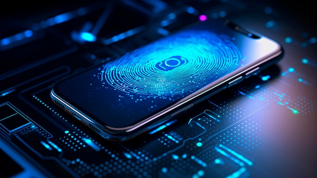 Digitale Identität und Cybersicherheitskonzept von Smartphones Fingerabdruck und Zwei-Faktor-Authentifizierung