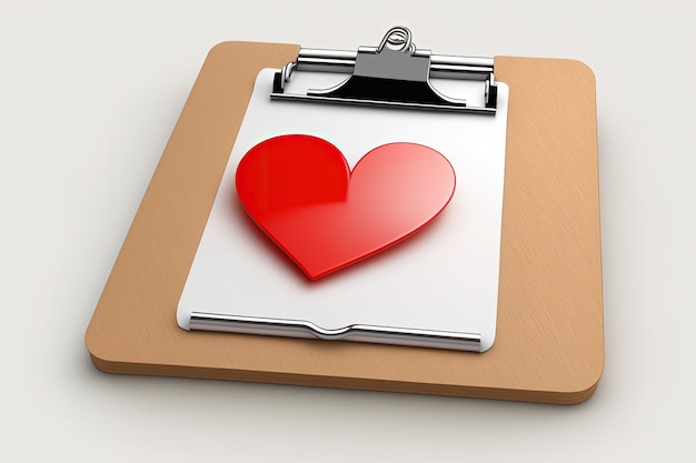 Digitale Illustration einer medizinischen Zwischenablage mit rotem Herz auf weißem Hintergrund Generative KI