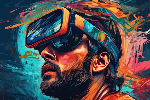 Digitale Illustration eines Mannes, der eine Virtual-Reality-Brille trägt