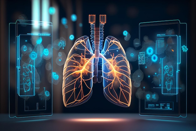 Digitale Illustration eines menschlichen Herzens mit dem Wort „Lunge“ darauf