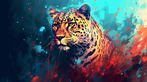 Digitale Illustration mit einer abstrakten Darstellung eines Tigers oder Leoparden, die die Schönheit und Eleganz dieser majestätischen Tiere auf einzigartige und künstlerische Weise zur Geltung bringt. Generative Ai