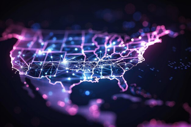 Foto digitale karte von amerika netzwerk-konnektivität erstellt mit generative ai