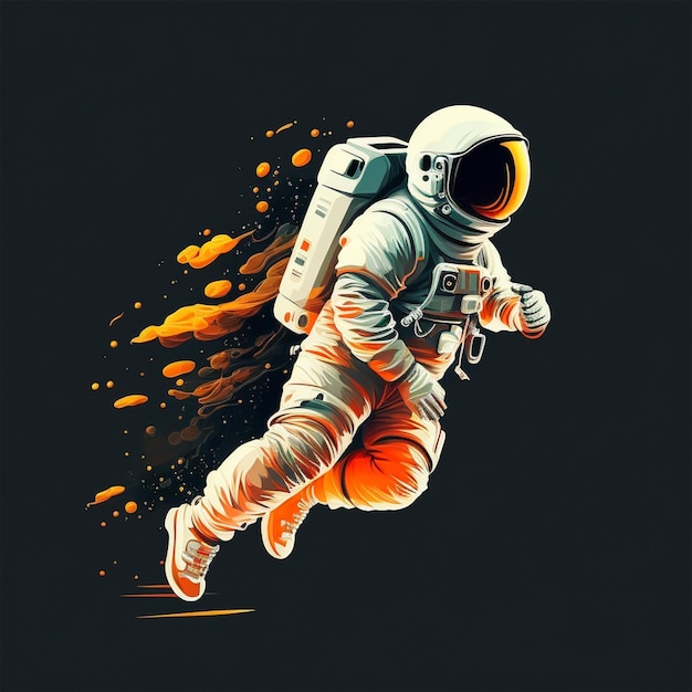 digitale Kunst des Astronauten, Retro-Assets, isoliert auf schwarzem Hintergrund